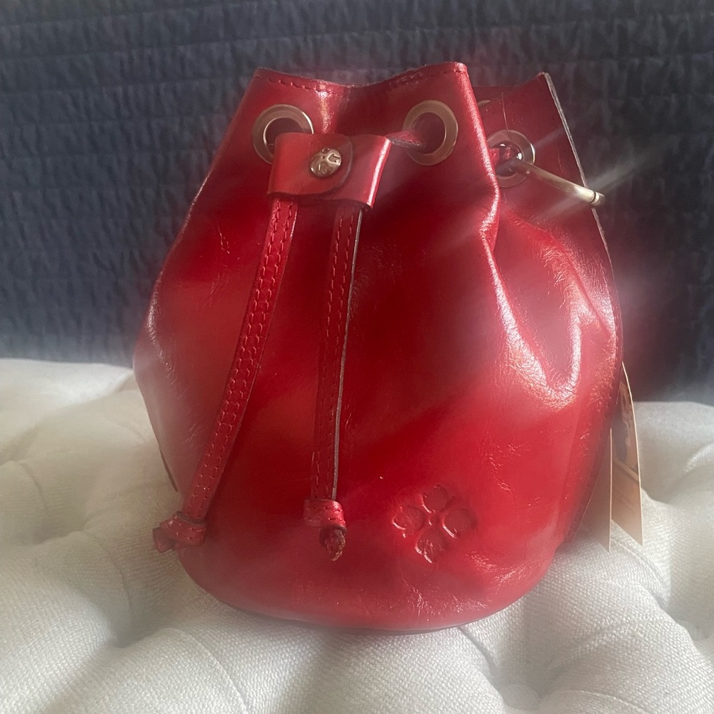 Patricia Nash Volania Small Leather Drawstring Bag, Red